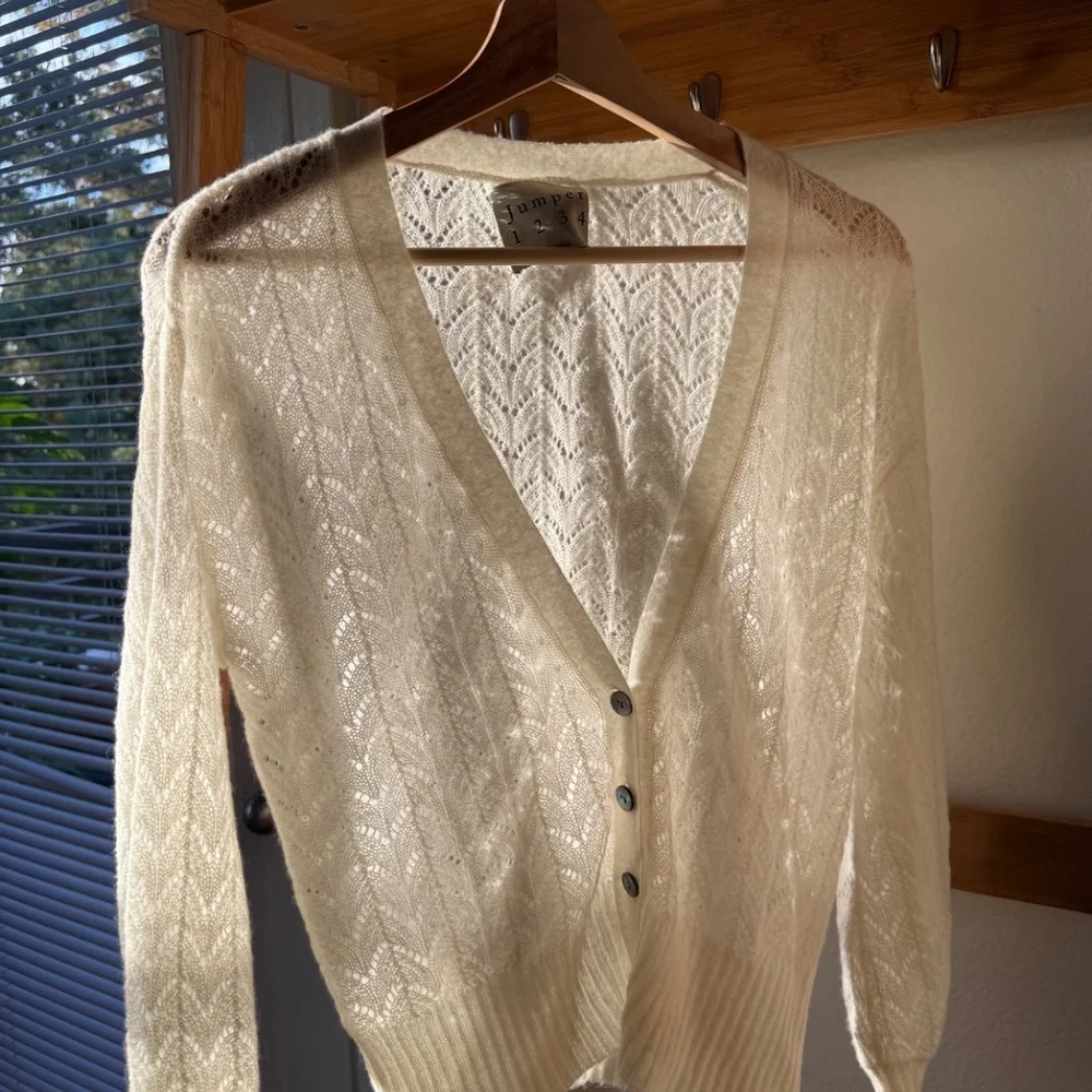Jumper 1234 Open Knit Cardigan – Cream, Size S - Picture 2 of 6